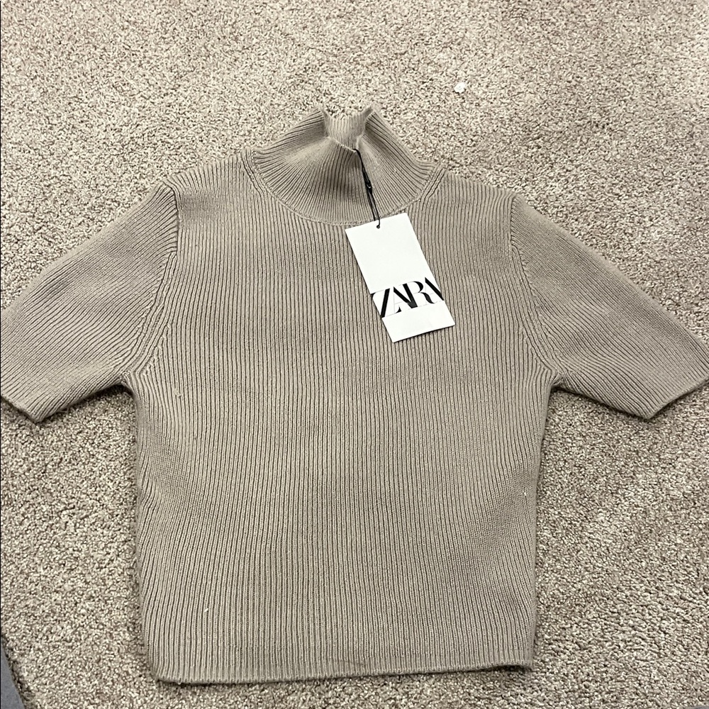 Zara Beige Ribbed Knit Top